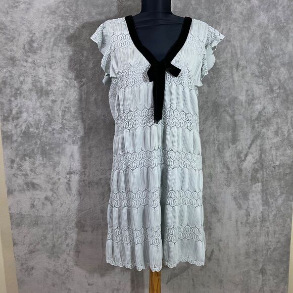 Eva Franco Dresses & Skirts - Anthropologie EVA FRANCO textured Dress size L black velour Bow Pale Green USA
